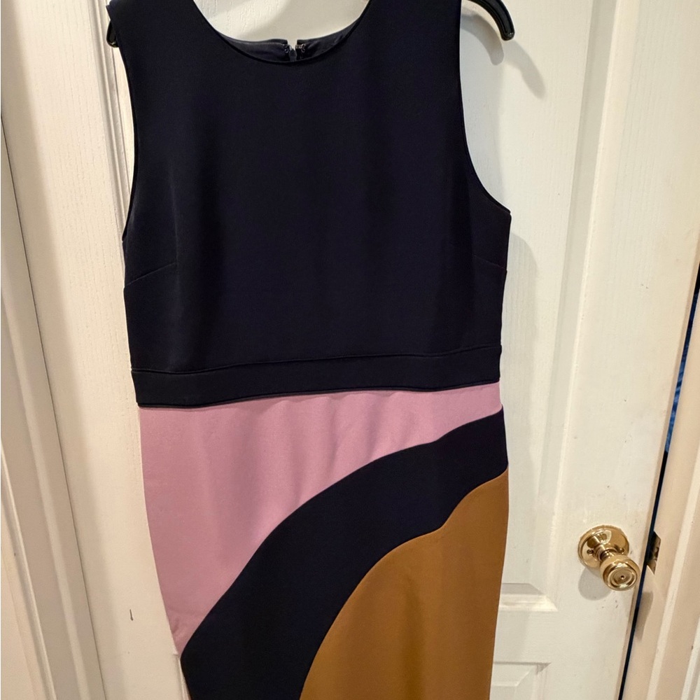 Ann Taylor Sleeveless Colorblock Midi Dress in Navy, Dusty Pink & Camel